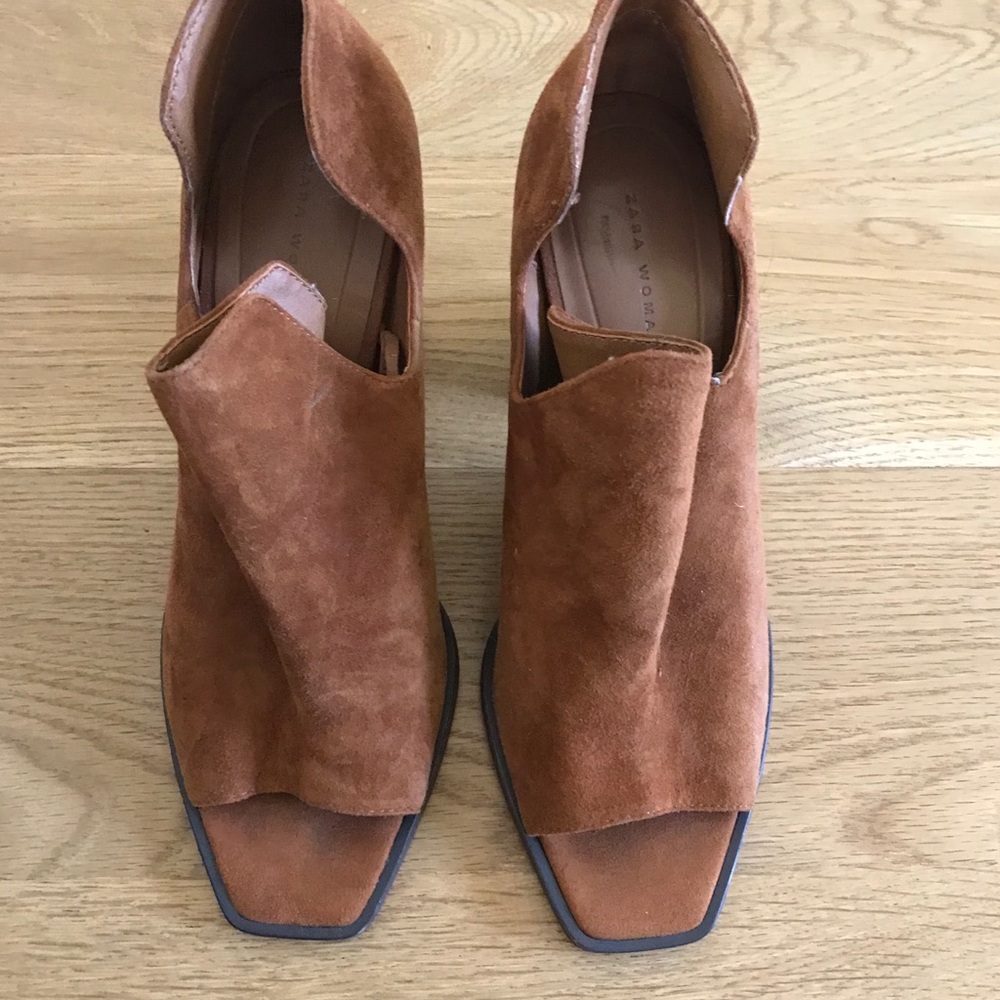Zara suede brown open toe heeled shoes 38